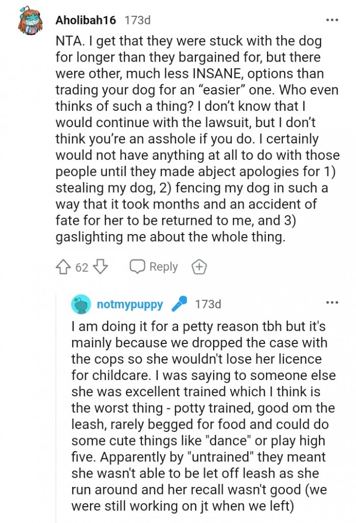 14. She wasn't able to be let off leash