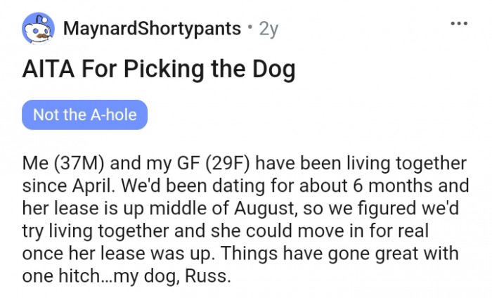 Things have gone great with the OP and his girlfriend until...