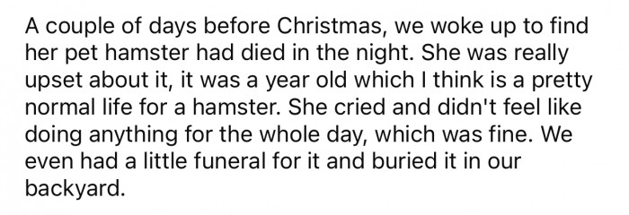 OP's GF was grieving over the death of her hamster and cried all day.