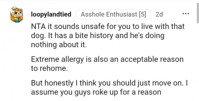 It sounds unsafe for the OP to live with the dog.