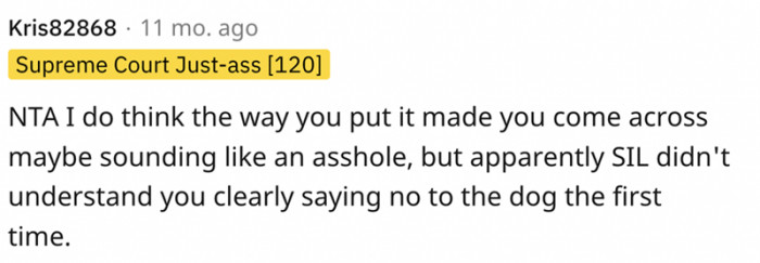 You said no to the dog issue the first time