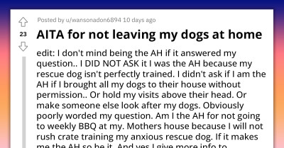 Redditor Decides to Miss Weekly Family BBQs Because Her Three Active Dogs Are Not Welcome There, and She Can't Leave Them Alone