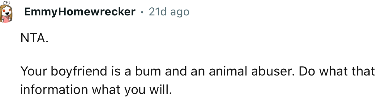 “Your boyfriend is a bum and an animal abuser.”