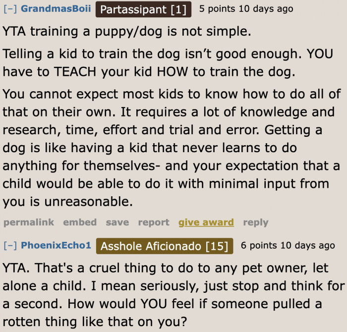 Children aren't old enough to be responsible for a dog.