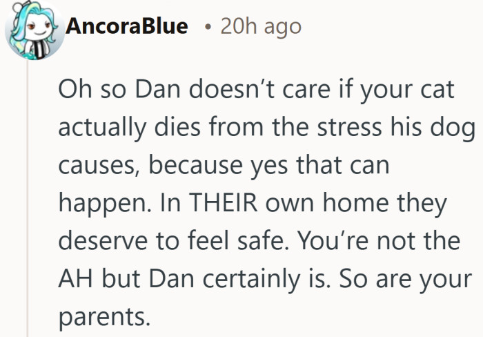 Strong words, but they circle back to the same issue, the cat’s well-being comes first.