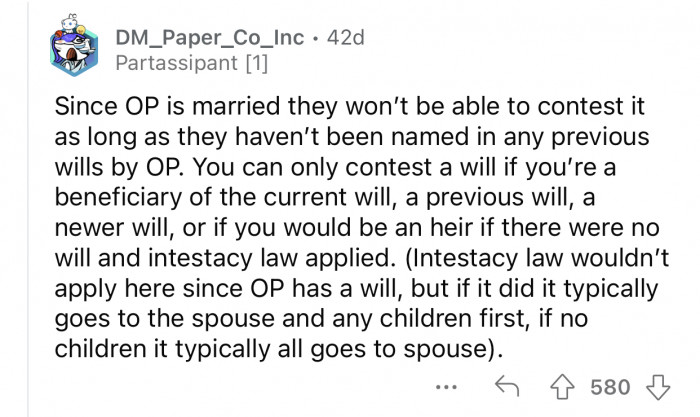 The parents aren't even eligible to contest the will.