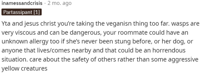 Concerns about safety and potential allergies should be prioritized over preserving aggressive wasps.