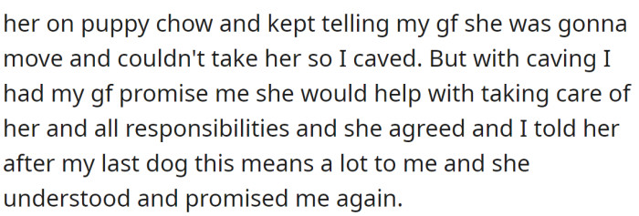 Anyway, she didn't comply with their agreement and found a puppy for adoption: