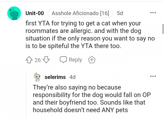 The OP is wrong for trying to get a cat when the roommates are allergic