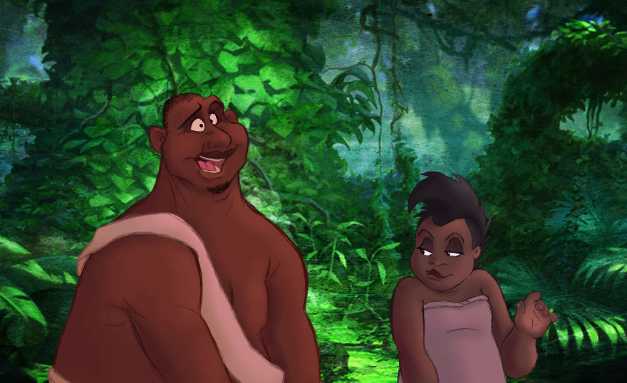 Terk and Tantor in human form.