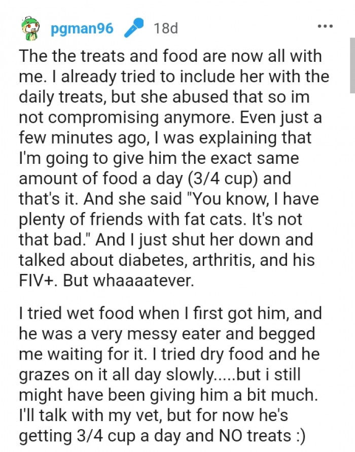 The treats and food are now all on the OP