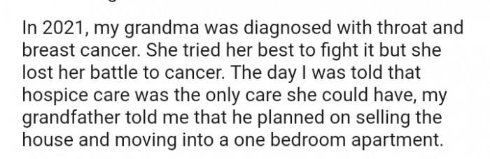 My grandfather planned on selling the house