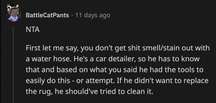 He could have at least put in a real effort to clean the rug before chucking it away.