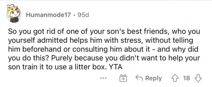 Yes, OP is TA especially when you take into account that he took away the cat that helped his son most with stress.