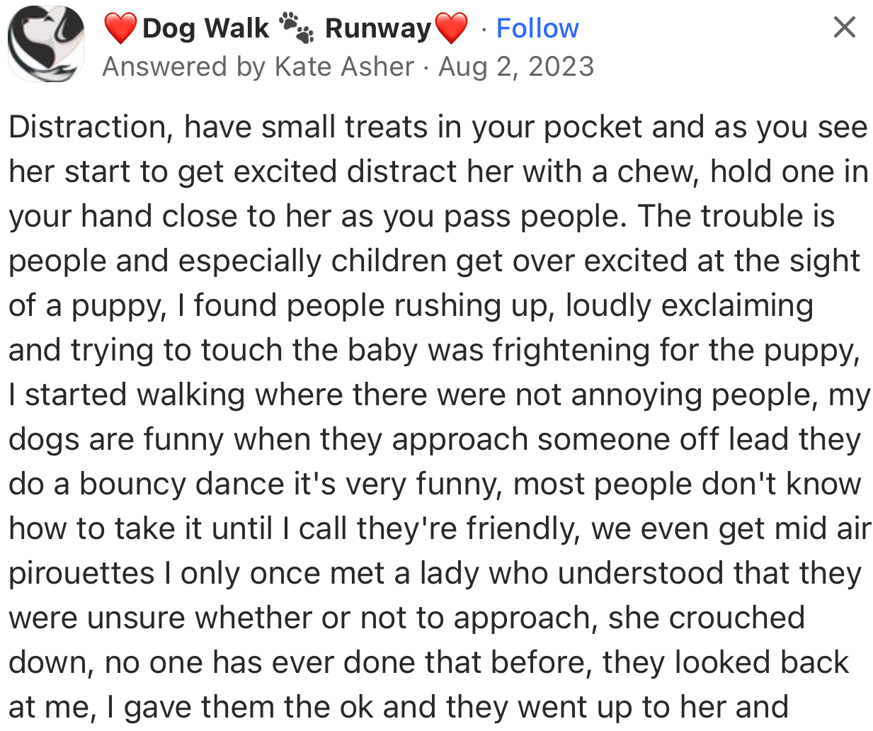 OP can try to distract their dog with treats the moment people start passing by