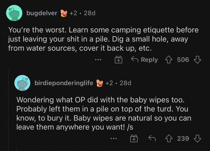 OP needs to learn some camping etiquette before ever thinking about camping again.