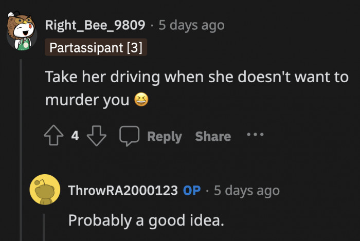 When their issues are resolved and she is calmer, OP can try helping his girlfriend learn how to drive again