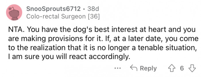 "You have the dog's best interest at heart."