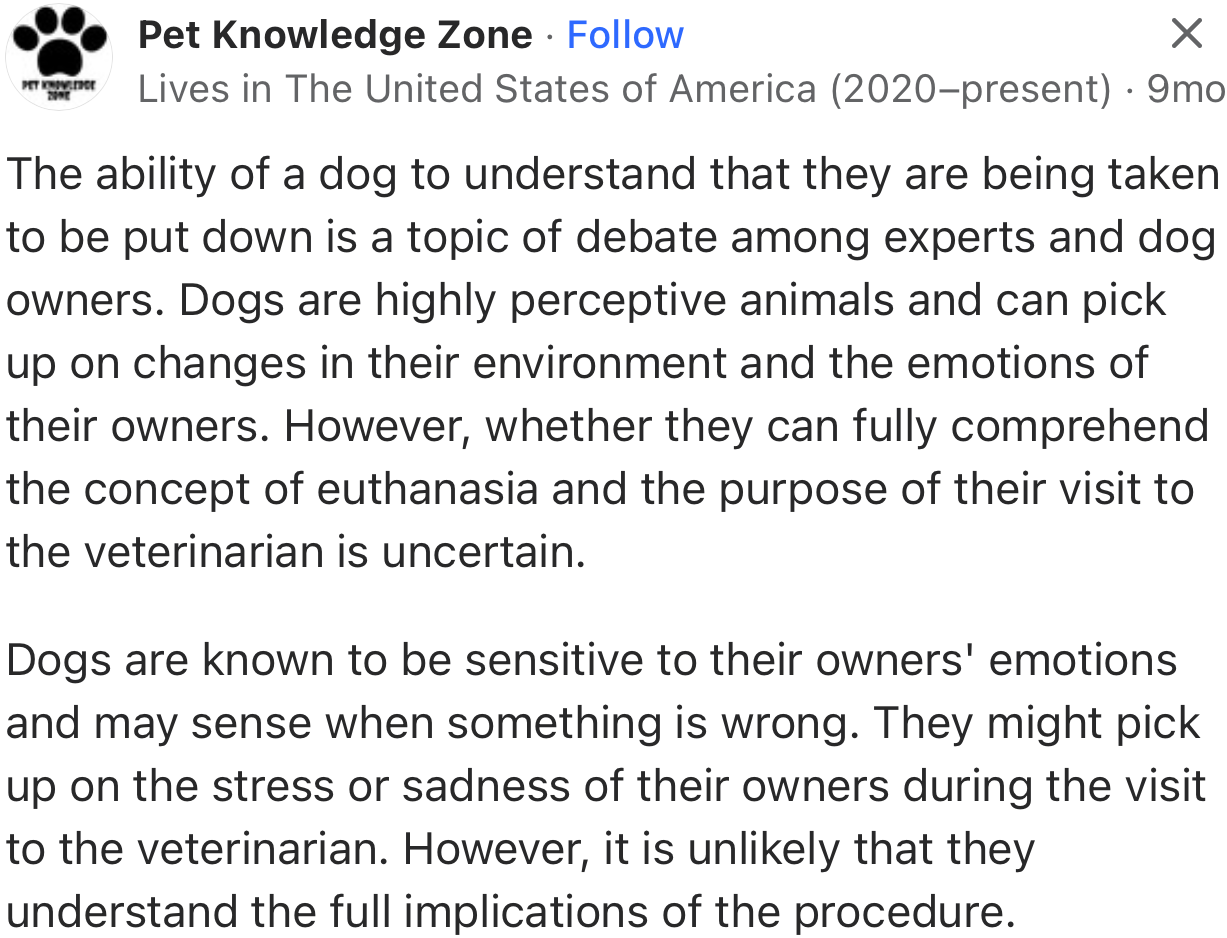 Pet knowledge gave an educated response on the topic