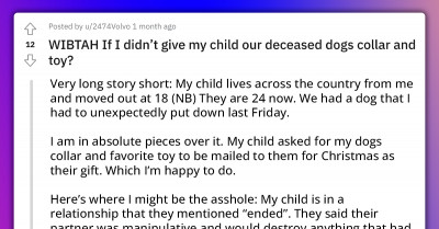 Mom Refuses To Send Deceased Family Dog's Collar And Toy To Her Child Because She Is Afraid Their Partner Might Destroy It