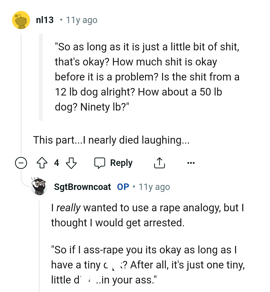 The OP thought he would get arrested if he used a rape analogy