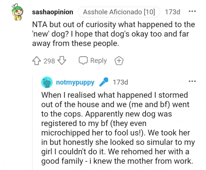 5. We rehomed her with a good family