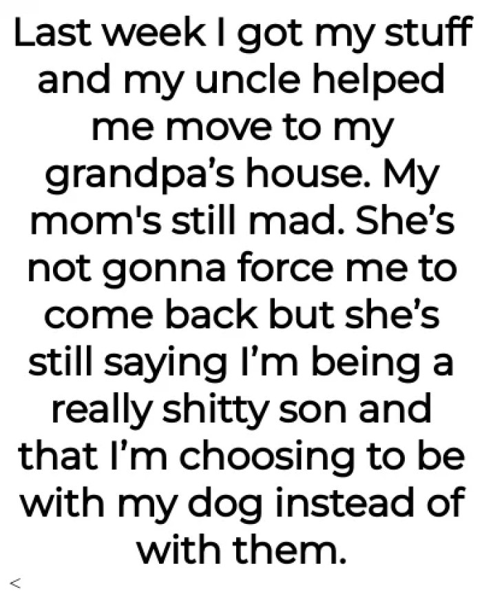 His mom got mad at him for choosing the dog over them.