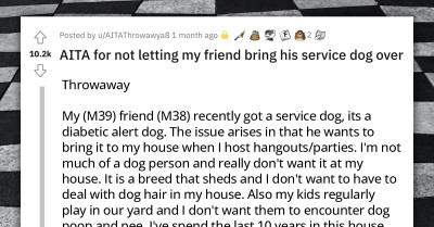 Lifelong Friendship At Risk As Man Bans Friend From Bringing His Diabetic Alert Dog Over Due To Shedding Concerns