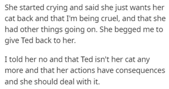 OP Refused to Give Her the Cat Because She Was Attached to Him