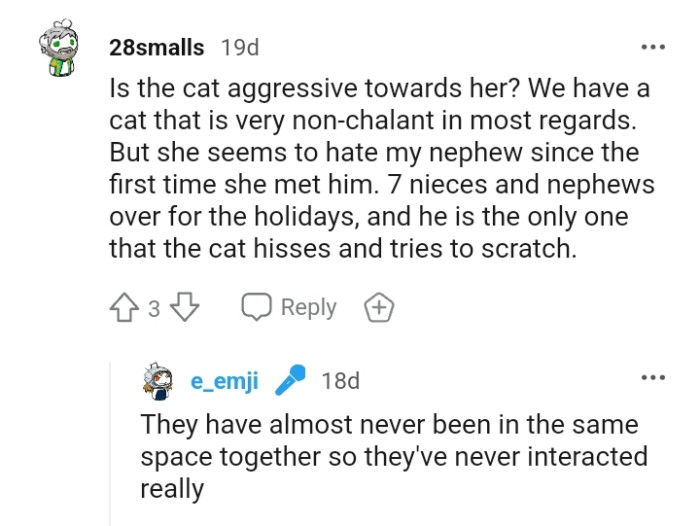 The OP says the roommate and her cat have never been in the same space before