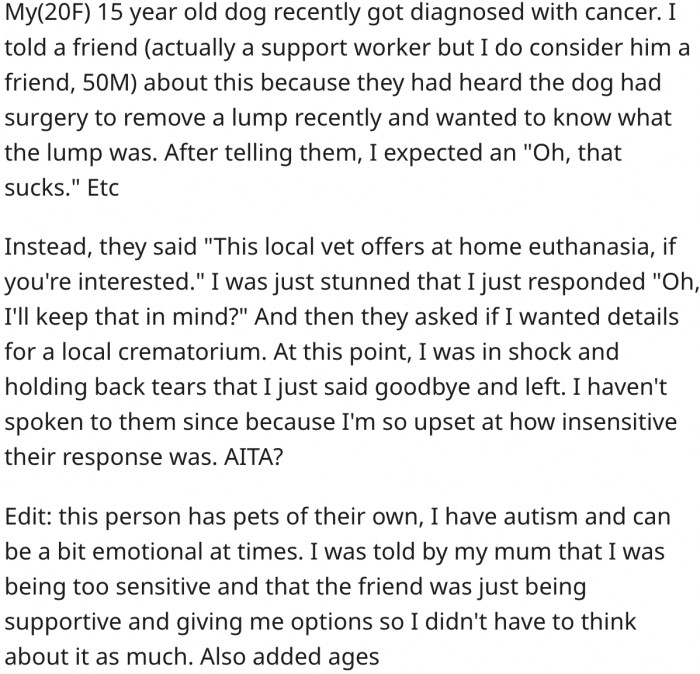 Here's OP's story. Reddit responds.