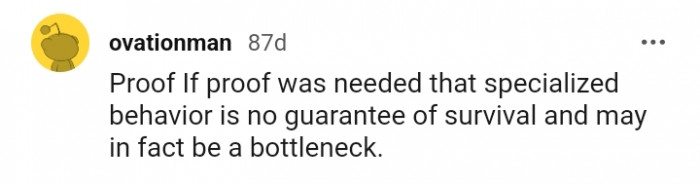 Specialized behavior is no guarantee of survival