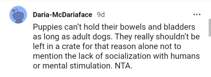 Those pets should not be left in a crate for that reason alone