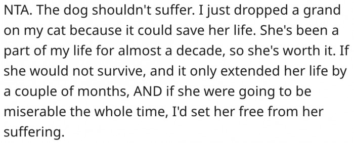 Letting the dog suffer isn't worth it.