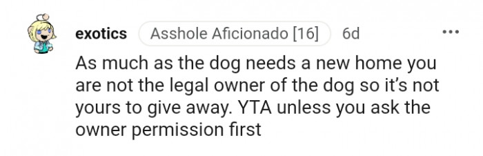 You are not the legal owner of the dog