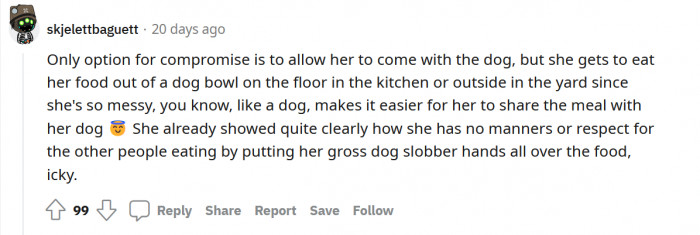 Woman standing by her front door, holding leash, refusing sister-in-law’s dog