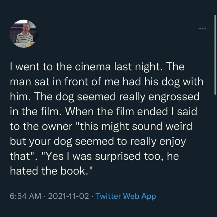 20. A pup who enjoyed a movie, even if he didn't enjoy the book
