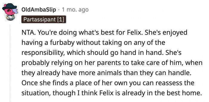 They can revisit Felix's home situation once Shelby finds a more suitable home for both of them