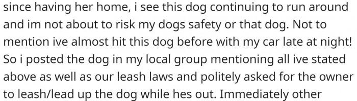 Her dog is not dog-friendly. They are working on that issue, but it is a work in progress.