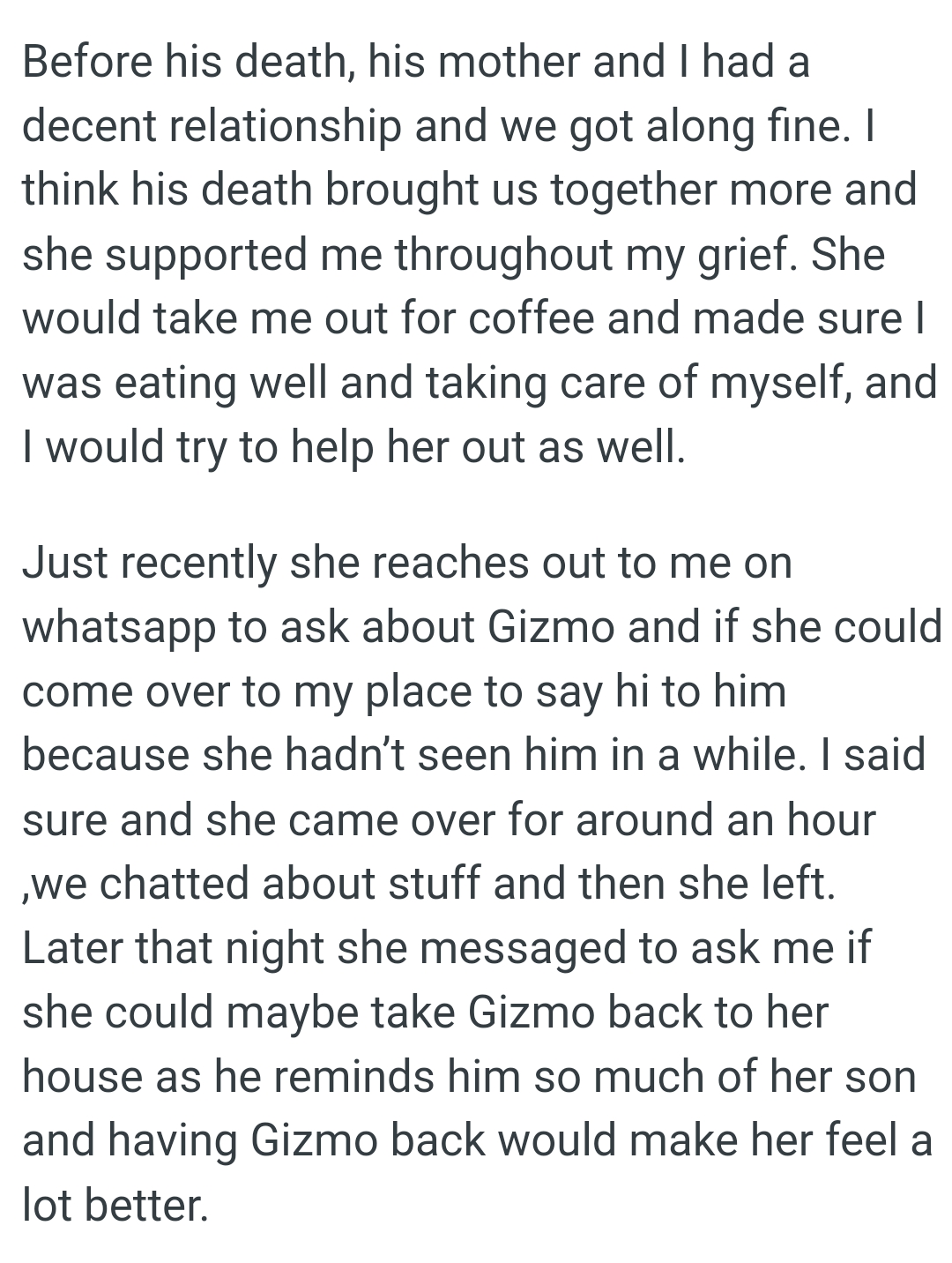 She came over for around an hour and they chatted about stuff