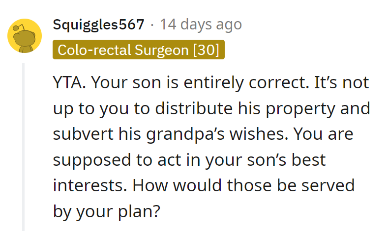 Don't drive over Grandpa's will. Shifting gears won't steer son's future.