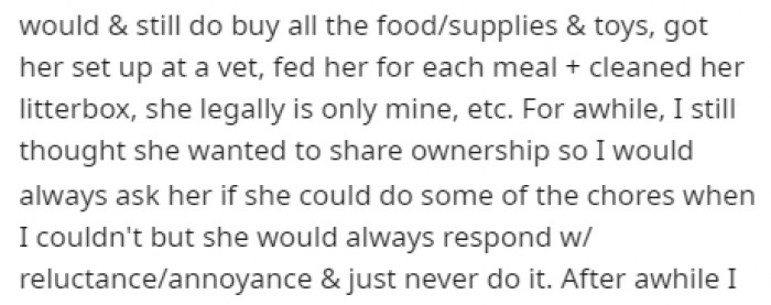 OP wasn't sure if her friend even wanted to share ownership anymore because she didn't do any chores