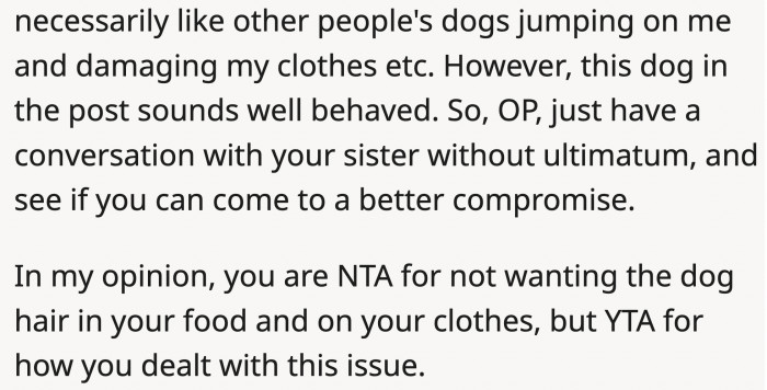 but OP could've made a compromise with his sister