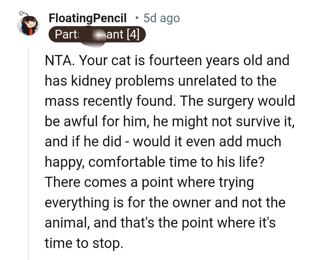 The surgery would have been awful for the cat