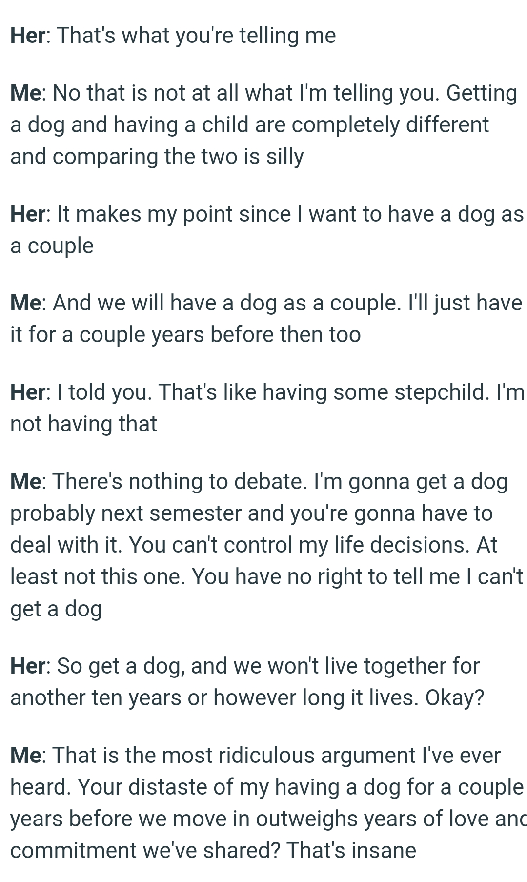 The gf wants them to have a dog as a couple