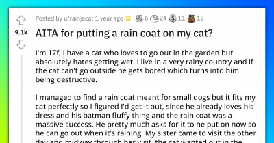 Redditor Asks If She's An A**hole For Putting A Raincoat On Her Cat