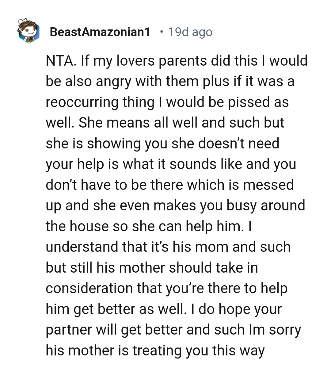 His mom has to take other things into consideration