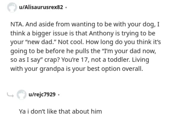 Choosing to move in with the grandpa was the best decision considering the fiancé's attitude.
