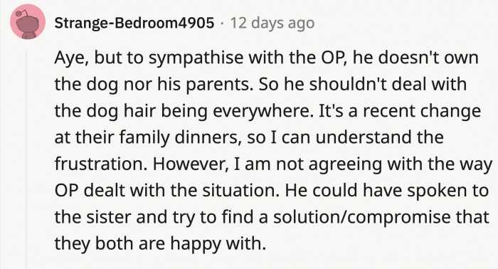 Being in OP's shoes, it's understandable that he doesn't want to deal with the dog hair...