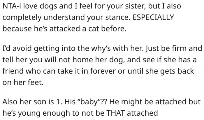 5. Her sister should find a friend to adopt the dog.